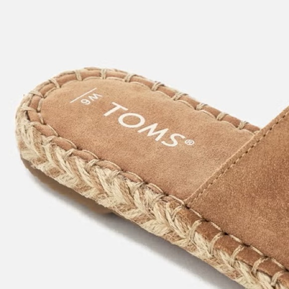 NWOT Toms | Women’s Tan Suede Clarita Open Toe Slip-On Espadrille Flats Mules, 7 - Picture 6 of 16